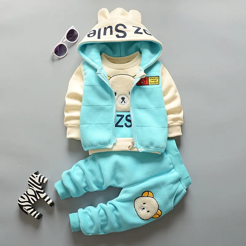 Fashion Winter Kids Clothing Sets Casual Cute Cartoon Bear Printing Autumn Three Pieces Set Boutique Baby Clothes Boys