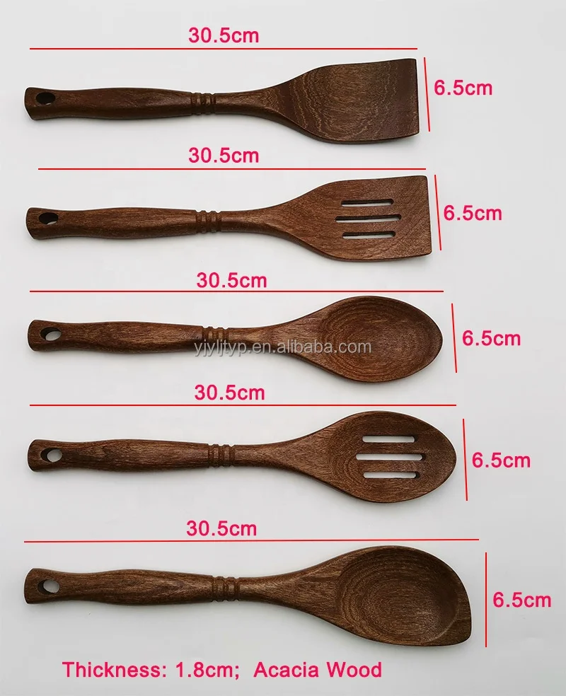 Natural Kitchen Utensil Set Wood Spatula Spoon Nonstick Spoons Cooking 5-Piece Wooden Utensils For Home