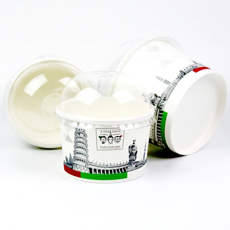 Таможня напечатала Устранимый мороженое миска 3oz 5 унций 8 унций мороженое бумажный стаканчик с крышкой купола бумажные стаканчики для мороженого с крышкой Ложка
