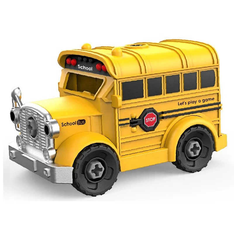 36months toddler educational puzzle hand assemble DIY free wheel school bus
