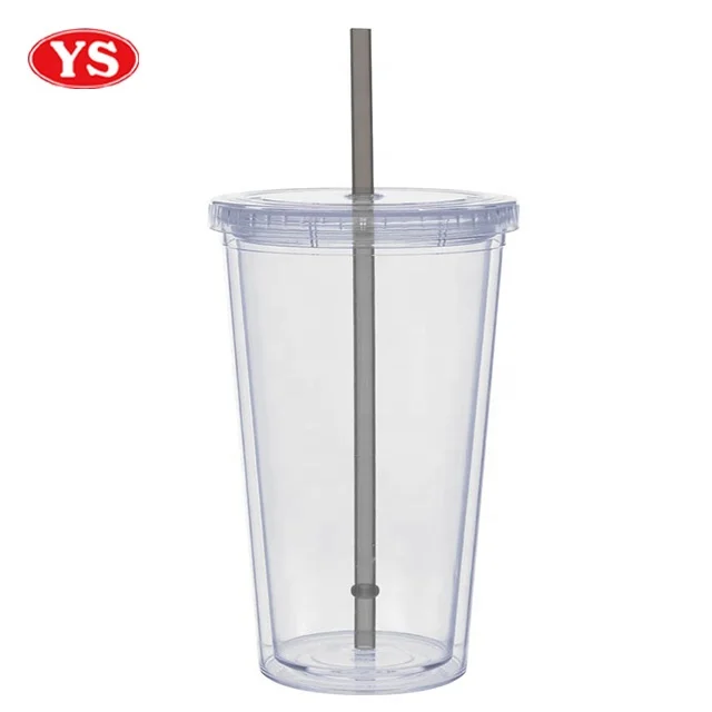 BPA Free 16 Ounce Double Wall Plastic Sipper Bottle  with Flat Lid