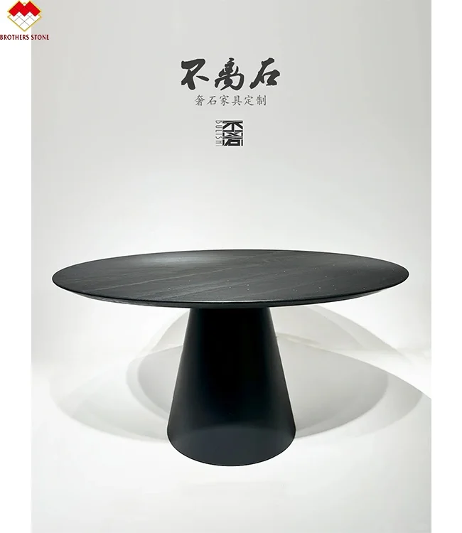 Italy Customizable Dining Table Set Dark Grey round Marble Slab with Lazy Susan 4-6-8-10 Seaters for Furniture Use