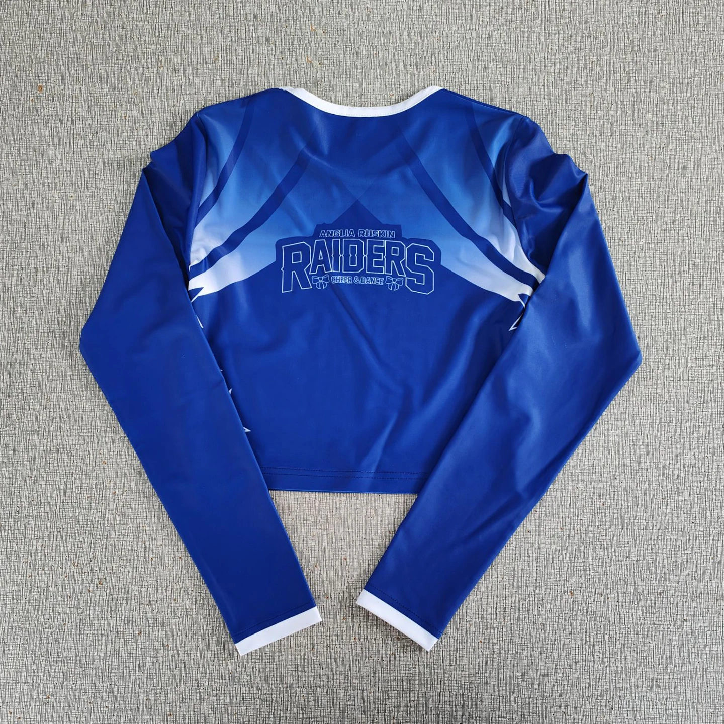 Custom Logo High Quality Blue and White Long Sleeve Cheer Uniforms Youth Cheerleading Uniforms