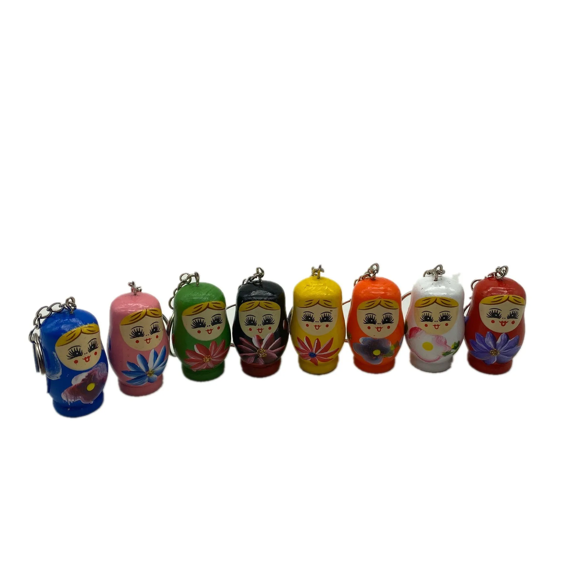 Wholesale Wooden Crafts Key Chain Russia Nesting Wooden Dolls Pendant Cute Traditional Russia Doll Key Chain Cheap Price
