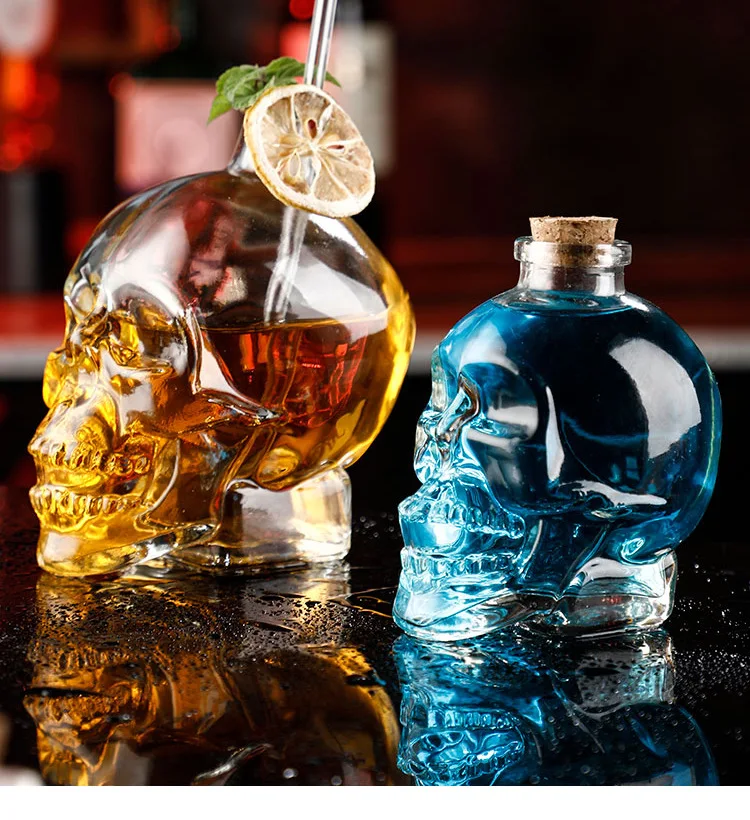 
Skeleton Flint Clear Empty Skull Customized Round Wine Whisky Vodka Glass Bottle 
