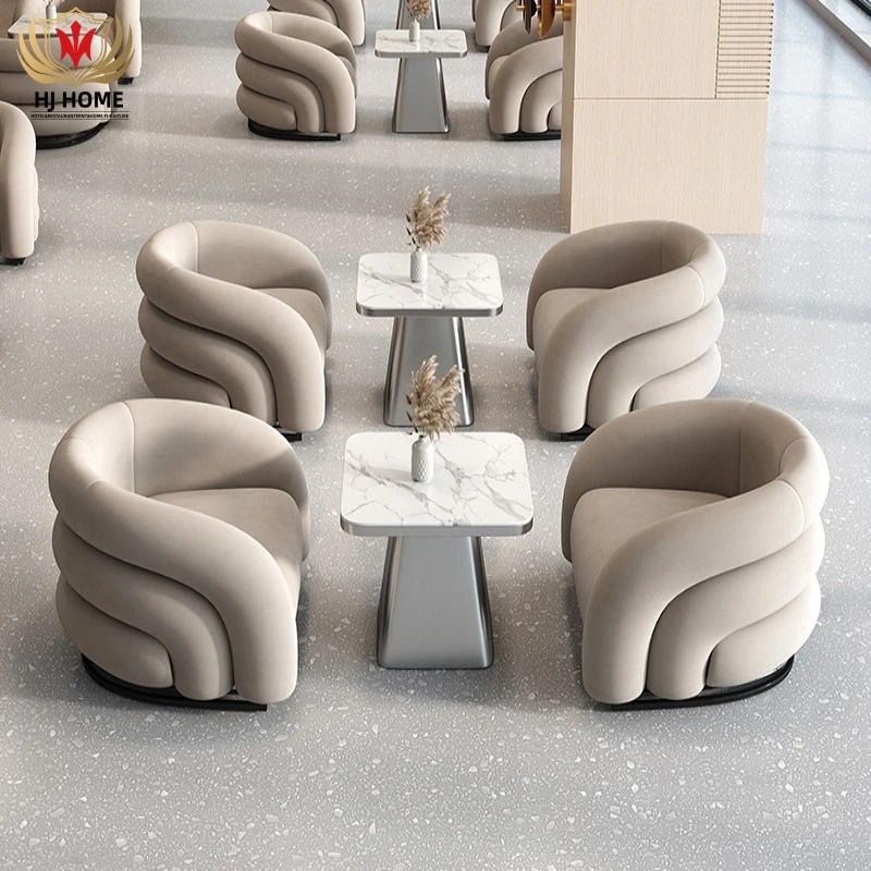 HJ HOME Modern Office Building leisure Armchair Nordic Reception Lobby Corner Yellow Chair And Marble Table