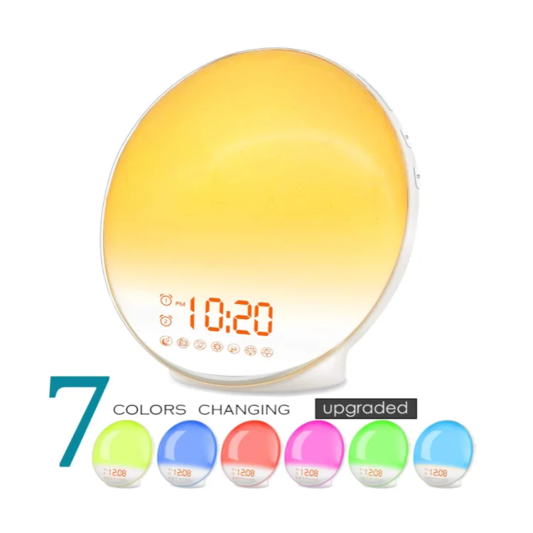 Hot Selling Snooze Atmosphere Alarm Clock 7 Natural Sound Charging Port Speaker Simulation Sunrise Snooze Radio Wake Up Light