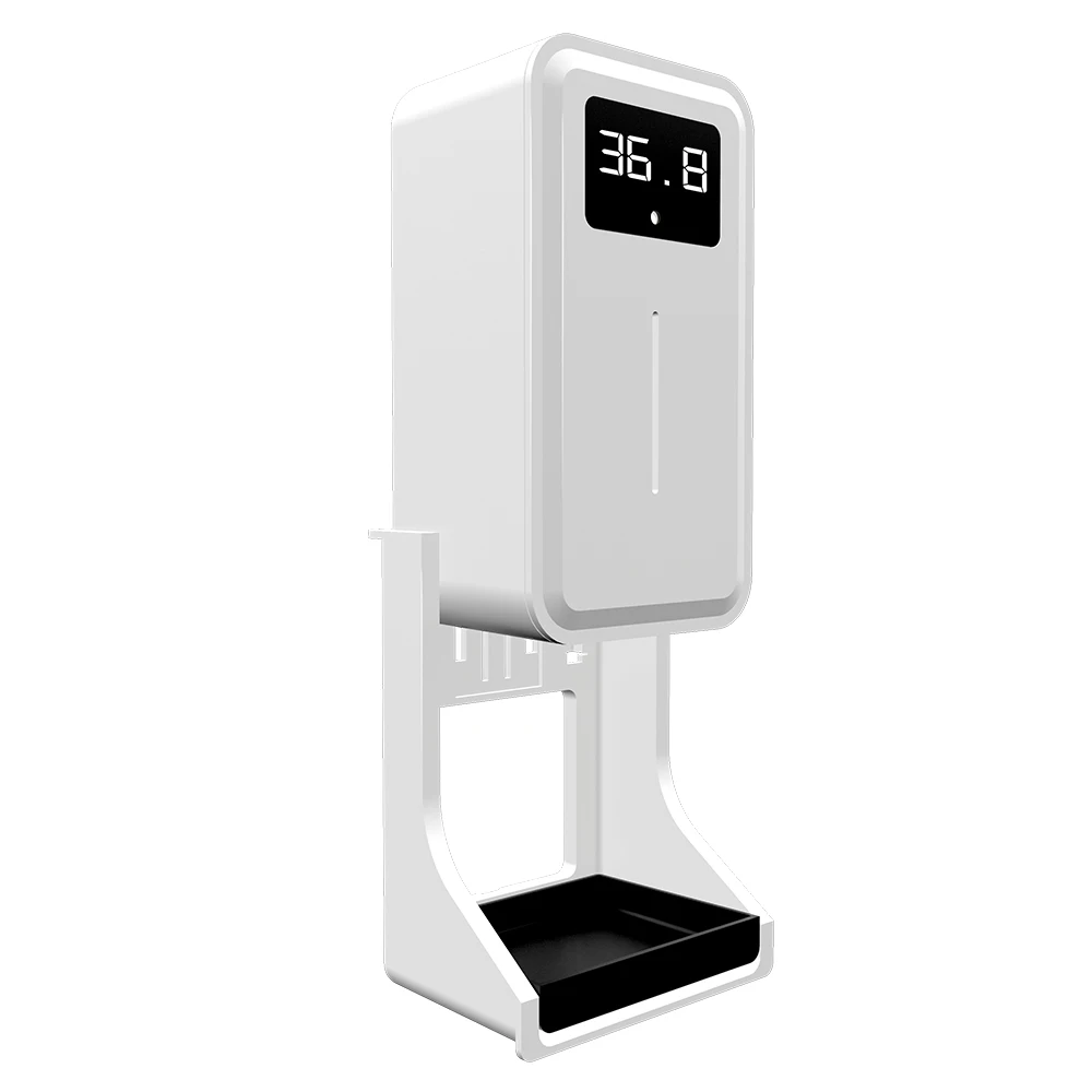 Wall Mounted Body Temperature Measurement Alarm Auto Disinfect Liquid Spray Hand Sanitizer Soap Dispense With USB Rechargeable