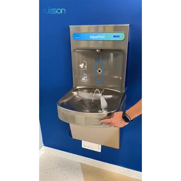 Public Stainless Steel Wall Mounted Cold Water Drinking Fountains Refrigerated Fountain Water Bottle Filling Refill Station