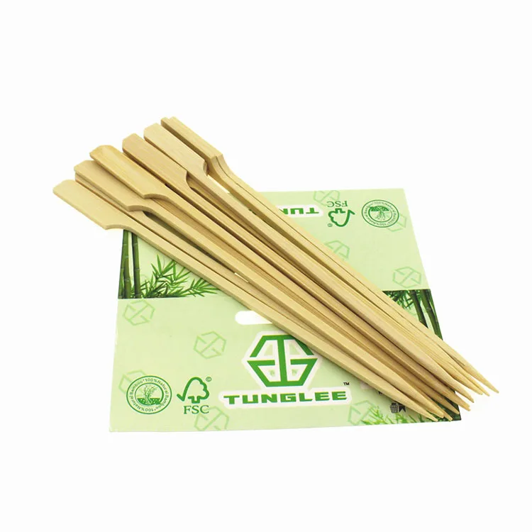 Teppo Bamboo Stick Long Disposable Meat Flat Skewer With Custom Design