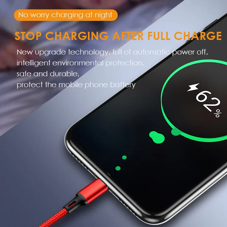 High Quality Custom Fast Charging Multi Android Charger Mobile Phone Usb Type C 2.0 Data Cable 3 In 1 Usb Charging Cable