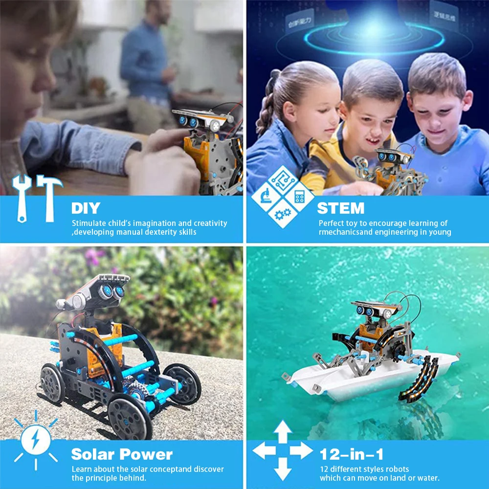 Kids STEM 12-in-1 Education Solar Robot Toys DIY Building Science Experiment Kit for Kids ,Solar Powered by The Sun