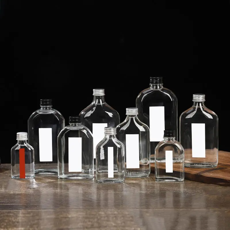 50ml 100ml 200ml 250ml 350ml 500ml Flat Empty Clear Liquor Wine Glass Bottle for Whisky, Rum, Tequila, Vodka, Liquor, Wine