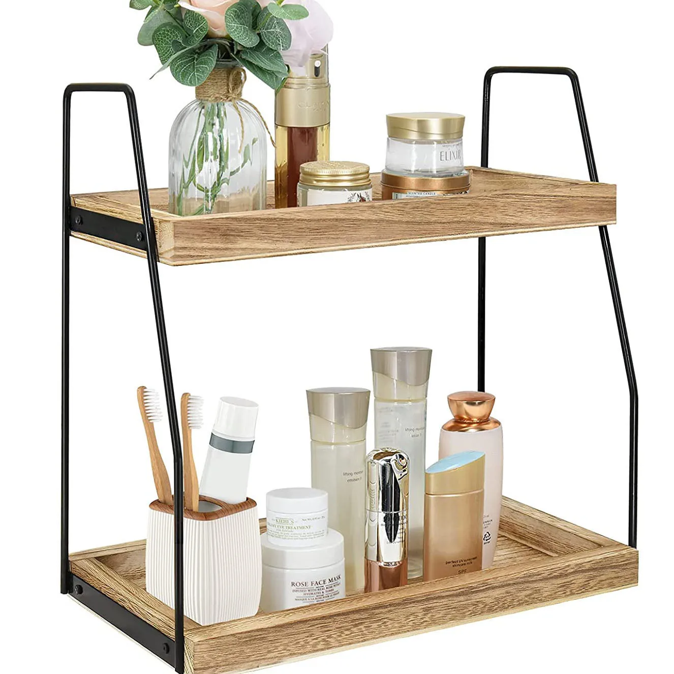 Customized 2-Tier Wooden Storage Rack Cosmetic Organizer Holder for home and office