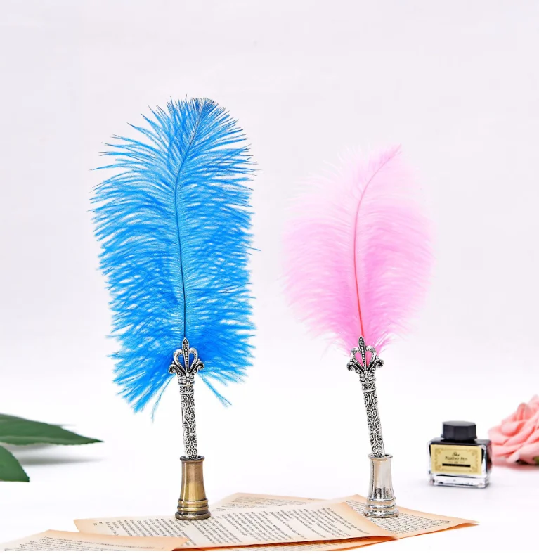 Wholesale Vintage Ink Dip Set Quill Calligraphy Feather Fountain Pen for Write Signature Gift Wedding Bridal Shower Party Supply