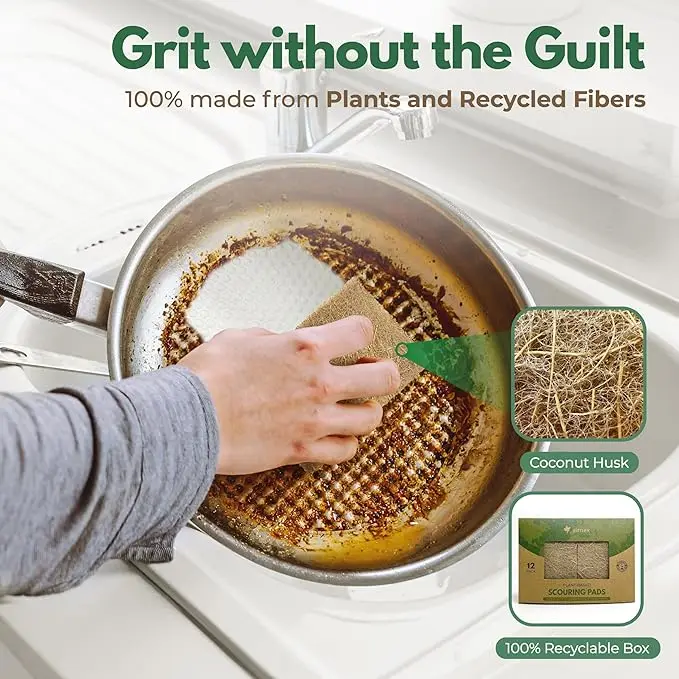 Eco-Friendly Coconut Fiber Scrub Pads Kitchen Biodegradable Scrubbing Pads Non Scratch Scouring Pads for Pots and Pans