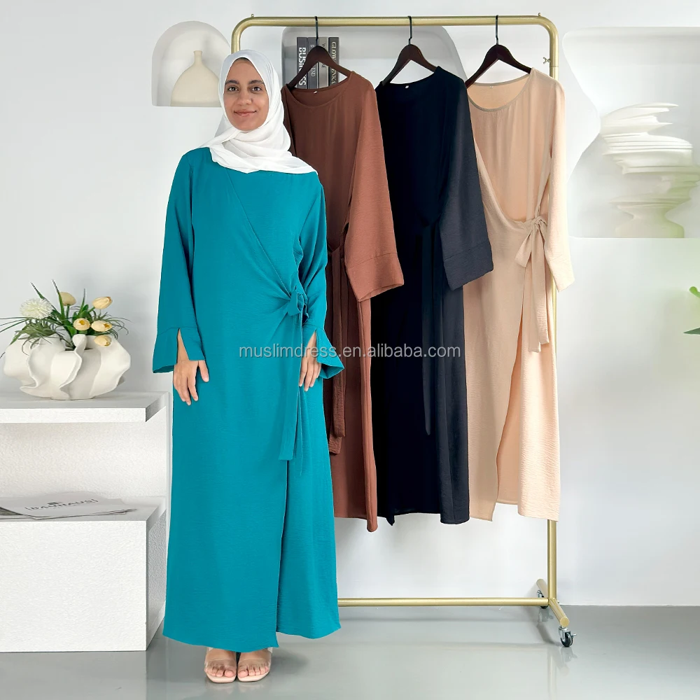 Lightweight wrap waist abaya dress wholesale muslim women wrap abayas dress