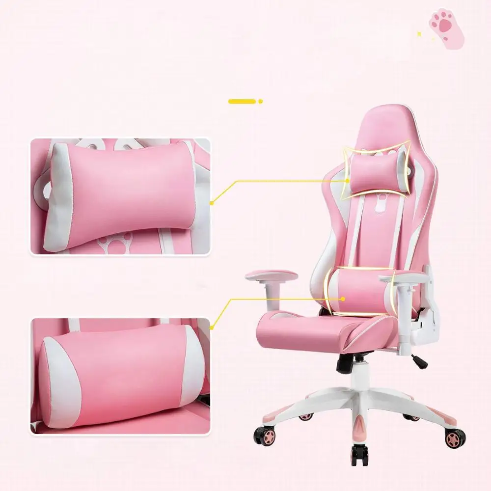 Hot Sale Leather Cute Pink Gaming Chair 180 Degrees Reclining Cadeira Gamer Rosa