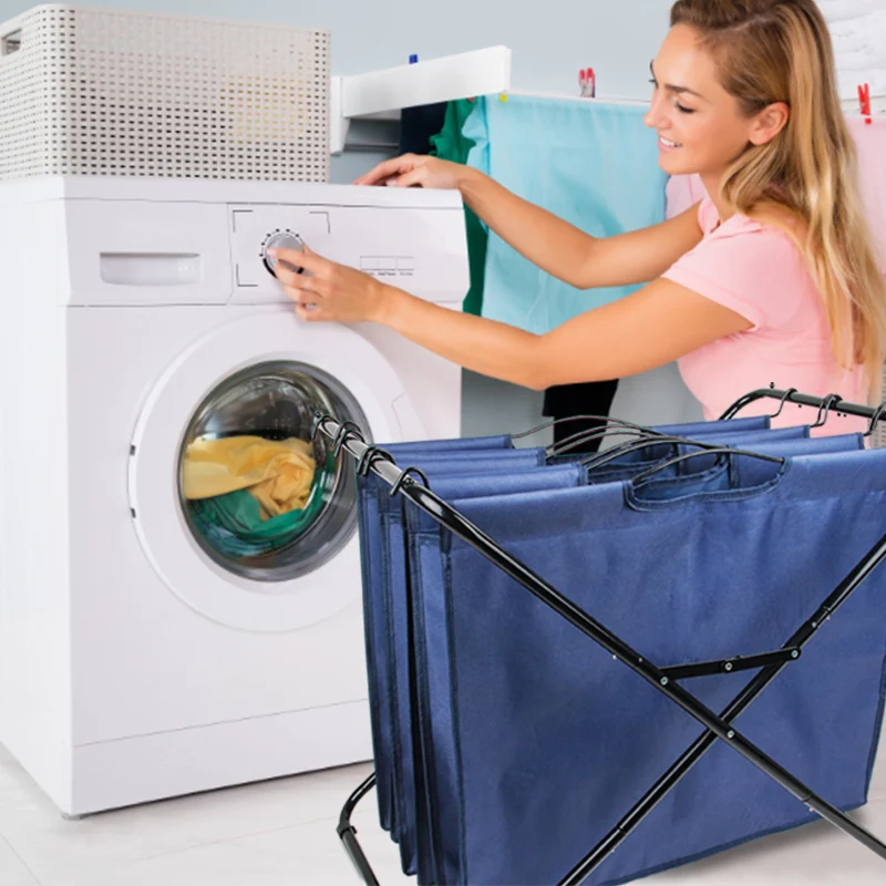 Storage Baskets Set Collapsible metal X-Frame Laundry Hamper with 3 Black Canvas Bag