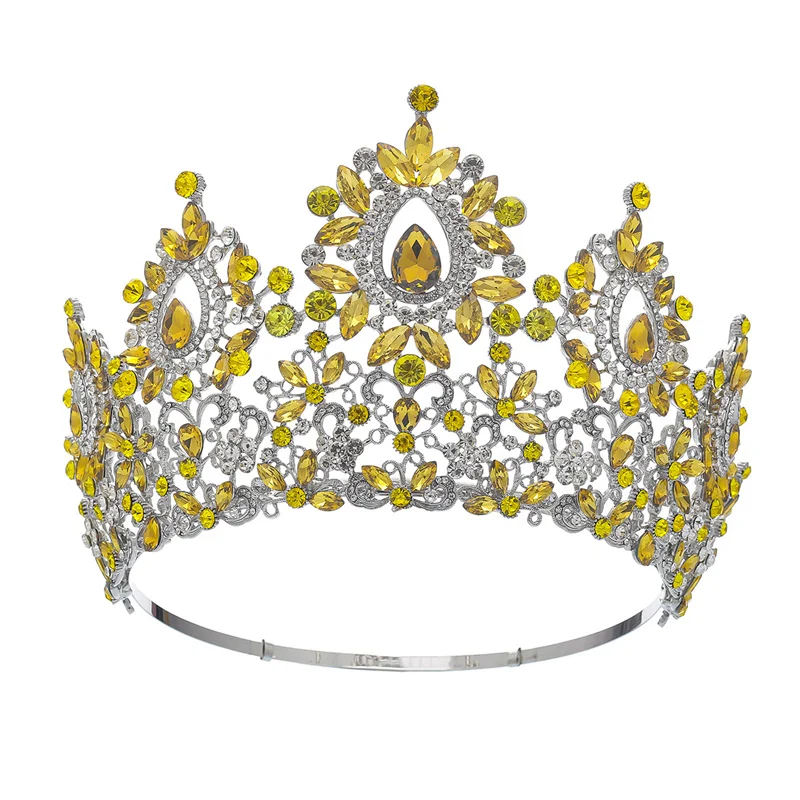 New style big round green rhinestone pageant crown luxury queen crown tiara