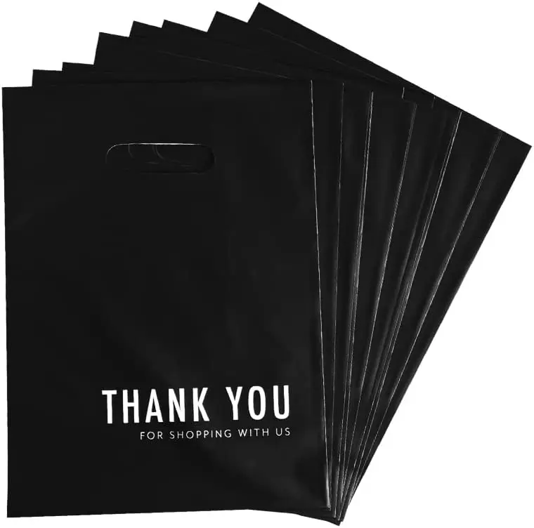 Eco-friendly 50 Pack Matte Black Plastic Merchandise Bags Die Cut Handle Carry Bag