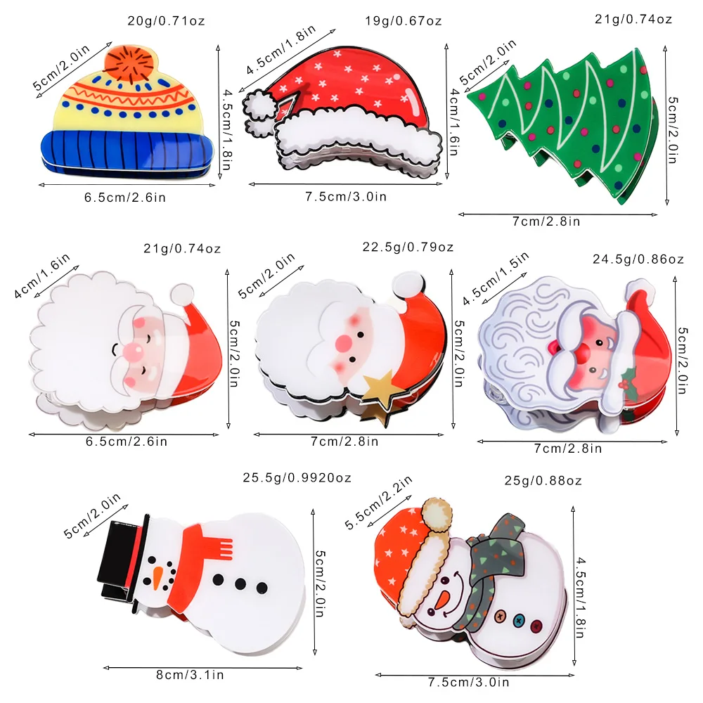 Christmas Cute Acrylic Snowman Shark Claw Clip Unique Sweet Durable Hat Shape Haarspangen Geometry Green Smooth Hairpin For Girl