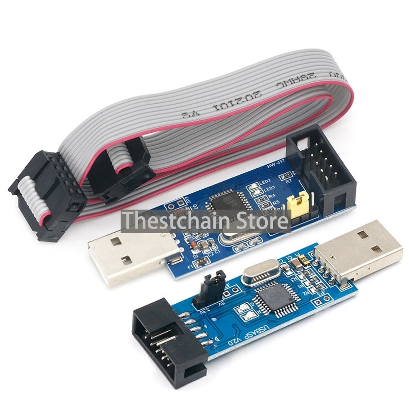 1Set USBASP USBISP AVR Programmer USB ATMEGA8 ATMEGA128 ATtiny/CAN/PWM 10Pin Wire Module DIY + 10Pin To 6 Pin Adapter Board