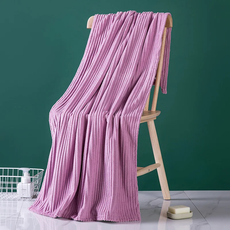 Heavy cream fleece microfiber striped absorbent soft non-shedding large size home hotel gift bath towel