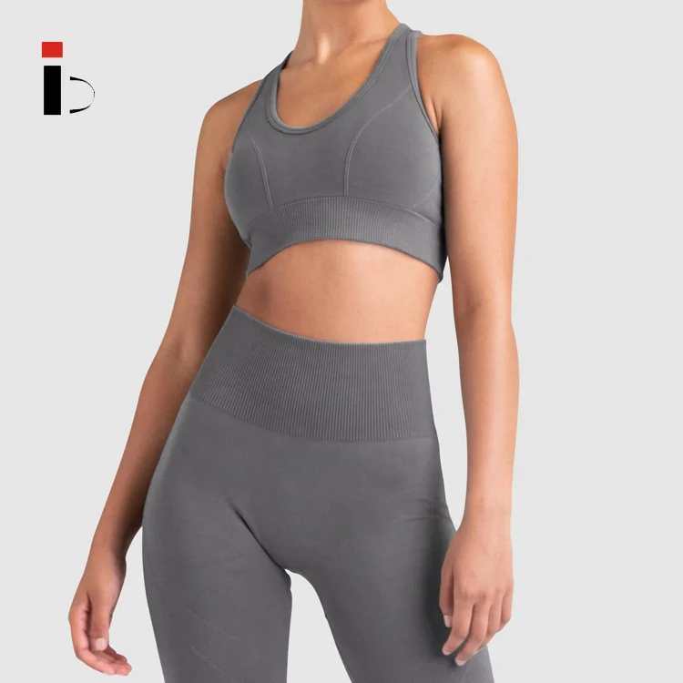 Newest Racerback Ribbed High Support Yoga Bras Seamless Sports Wear Women Workout Bra