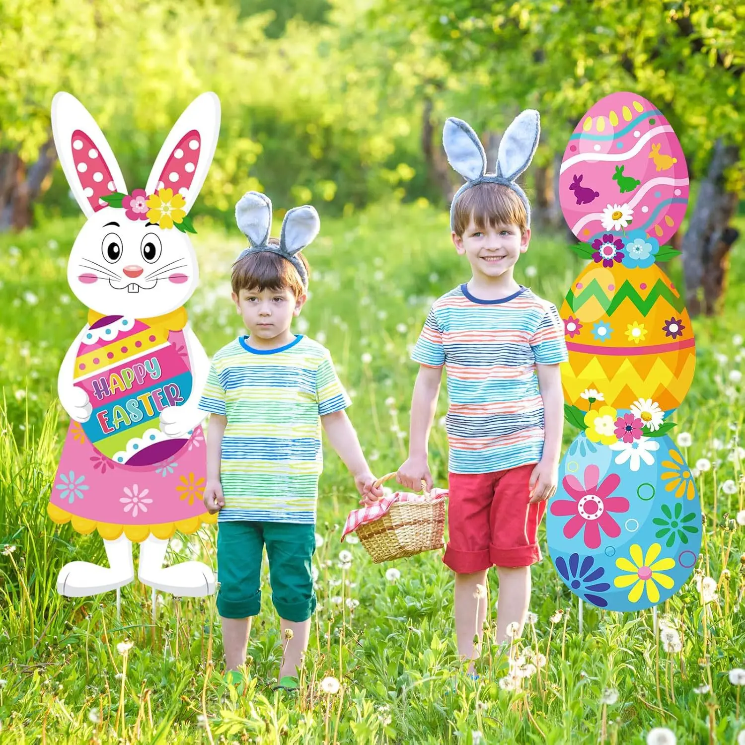 Easy to Set up Outdoor Party Decorations Easter Yard Signs Colorful Bunny Happy Easter Eggs theme Decorations