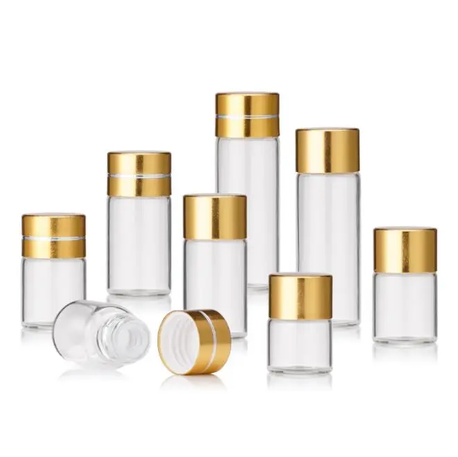 Cosmetic serum 1ml 2ml 3ml 5ml mini sample clear glass vials test bottle with plug and gold cap