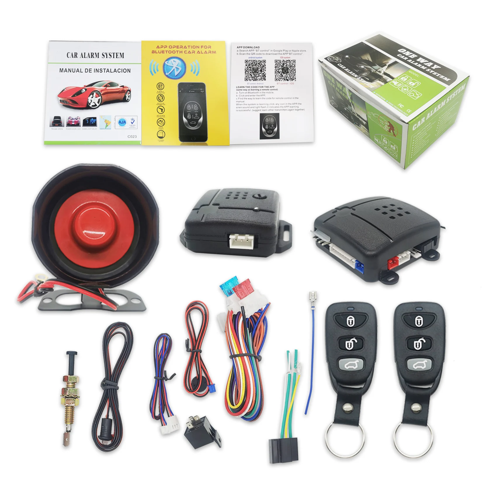 Universal 1-Way Car Alarm Vehicle System Protection Security System Keyless Entry Siren + 2 Remote Control Burglar Alarm