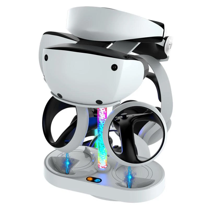 For PSVR2 Rainbow LED Charging Dock PS5 VR Controllers Charger stand with Helmet Headphone Storage Rack
