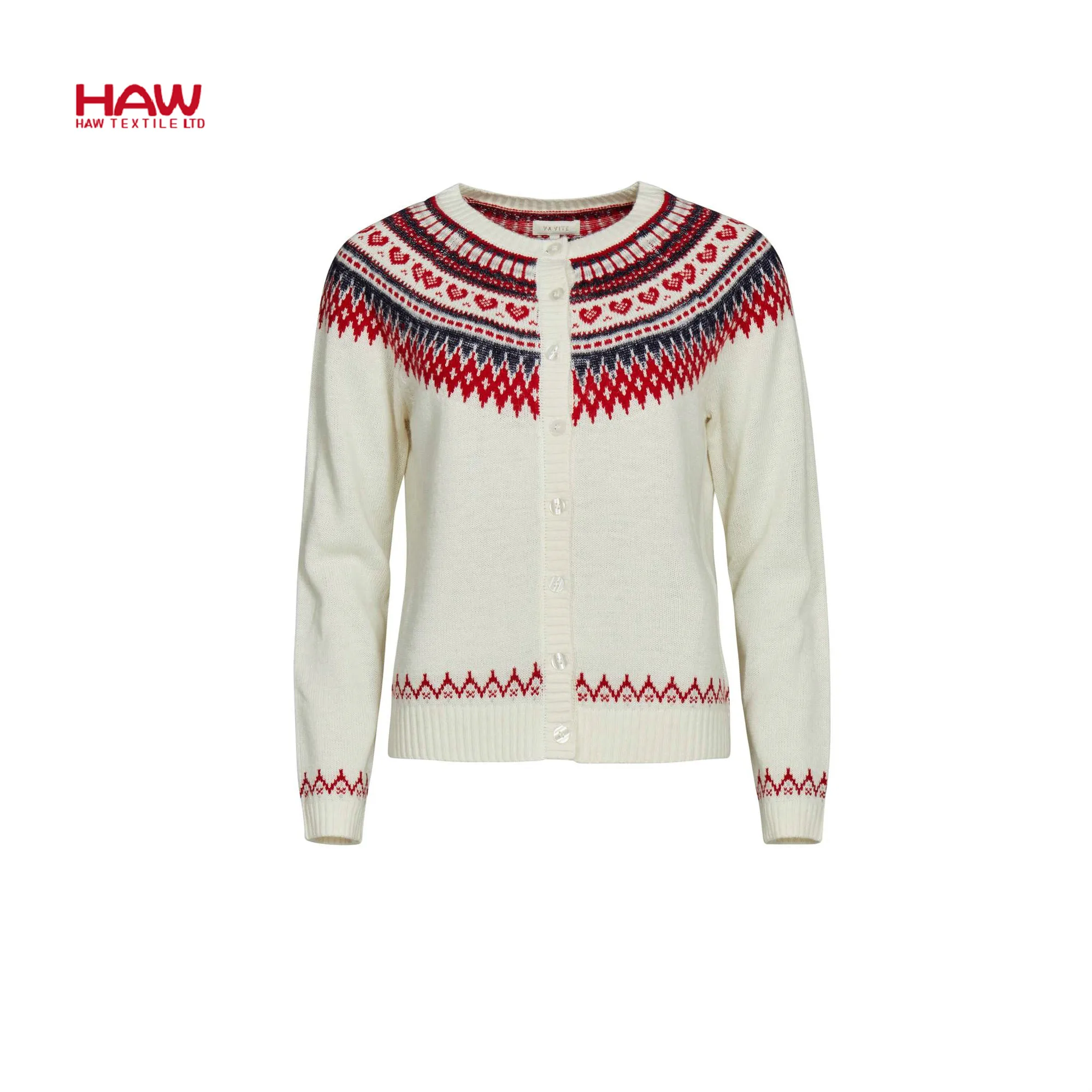 
New Christmas Cardigan Alpaca Knitted Sweater O-Neck Knitwear Female Sweater 