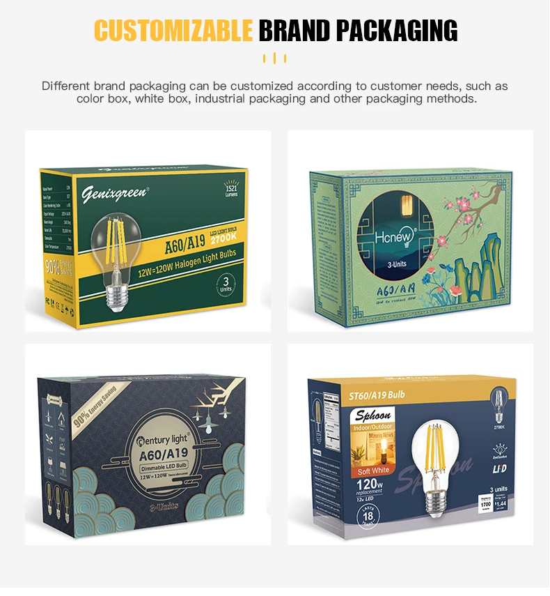 DC 12V 24V Led A19 A60 Filament Bulb Low Voltage 6W Globe Led Light Daylight White 4500K Warm White 2700K E27 E26 light bulb