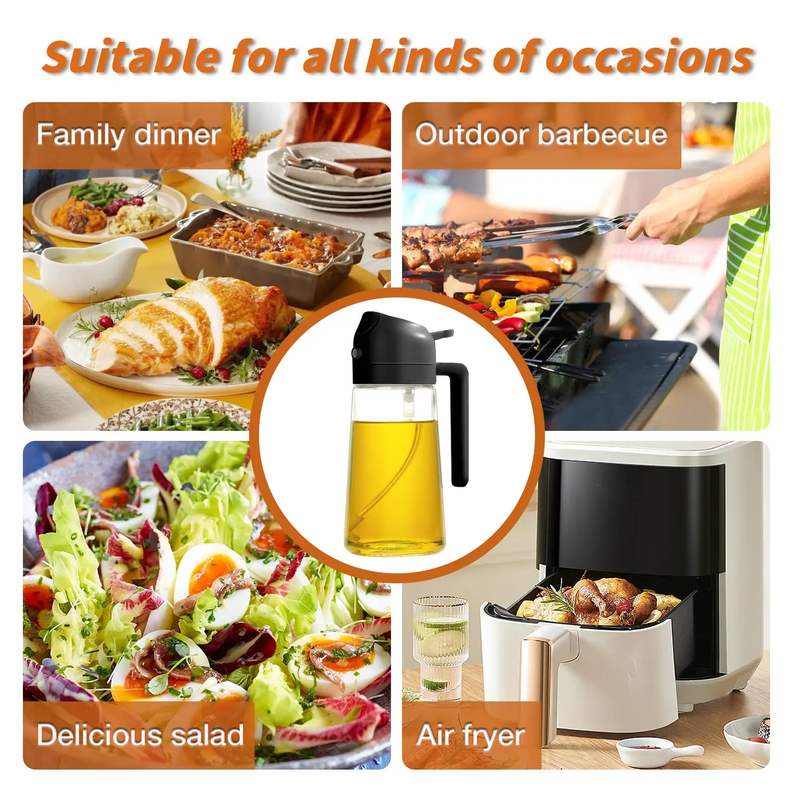 TRES new design 2 in 1 white with nozzle lid vinegar spray dispenser glass condiment soy sauce bottles olive oil bottle