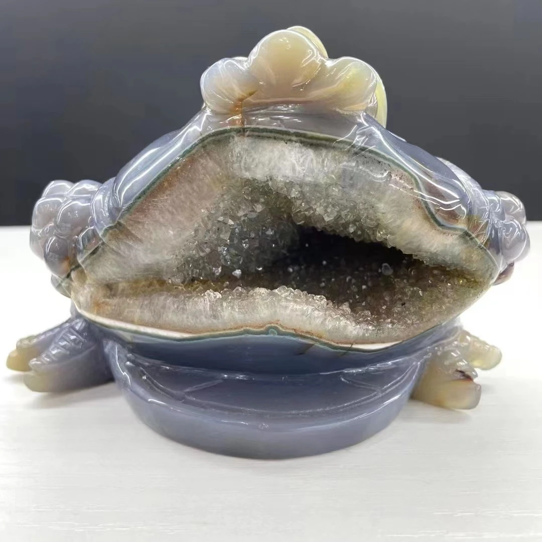 Druzy Agate Carving Toad China Frog Carved Druzy Agate Toad Carving for Decoration for Gift