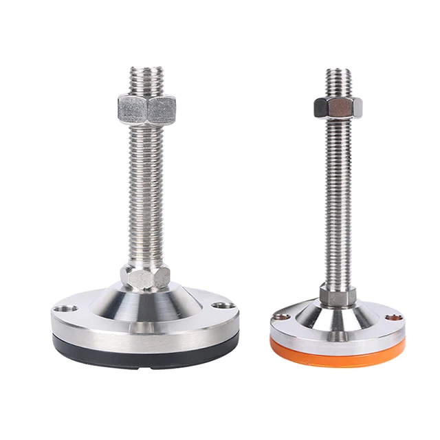 Customized Heavy duty stainless steel Metal Feet Adjuster Leveling Adjustable Foot m16 with rubber Tpu pad and base dia 100mm