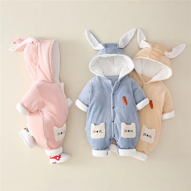 
SE6322 Boutique Custom Hooded Long Sleeve girl Toddler Clothes Boys Warm Wear Baby Rompers Winter 