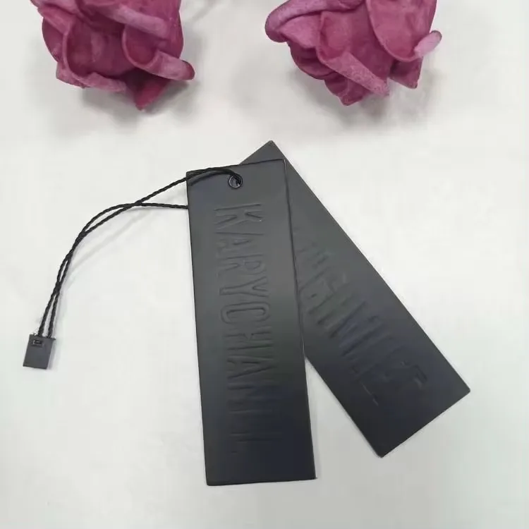 Custom Black Knotted Strings Hanging Clothe Personalized Print Name Paper Luxury Swing Tag For Clothing Hangtag