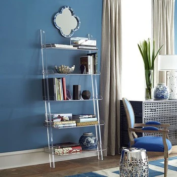 VONVIK Leaning Clear Lucite Book Shelf Bookcase Acrylic Bookcase With Ladder