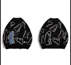2022 New Harajuku Fashion Knitted Hip Hop Streetwear Dinosaur Cartoon Oversize Casual Couple O-Neck Vintage Sweaters