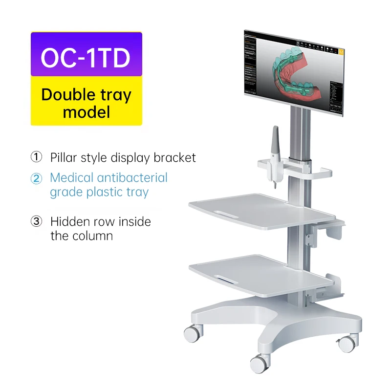New Design Wholesale Price Hospital Furniture Medical Dental Cart with Oral Scanner Computer Laptop and 2 Trays for  Workstation