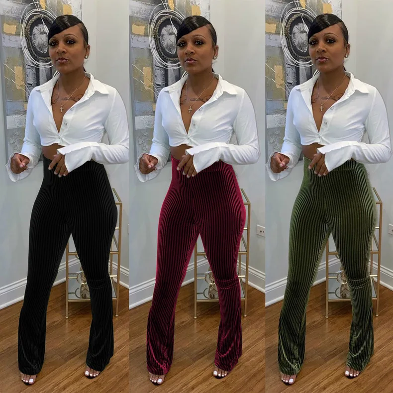 Ribbed High Waist Wide Leg Pants