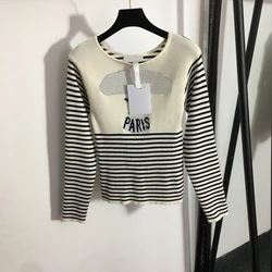 Pentagram Letter Jacquard Ladies Tops Crew Neck Striped Knitted Sweaters Autumn Winter Warm Casual Women Sweater