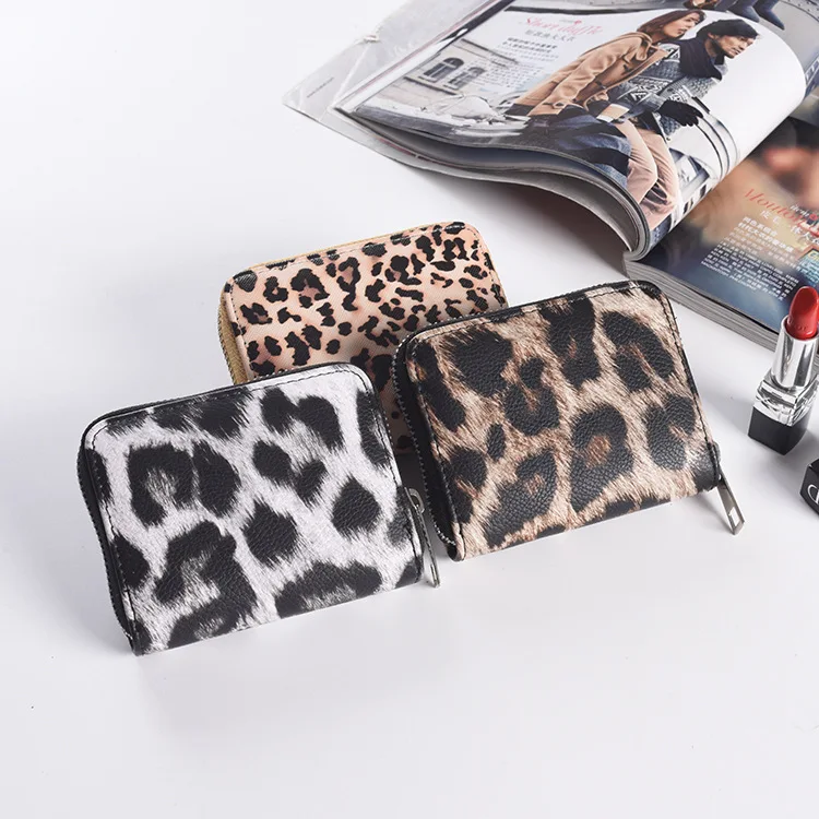 2021 new wrist bag zipper large capacity purse custom lady short leopard print PU wallet