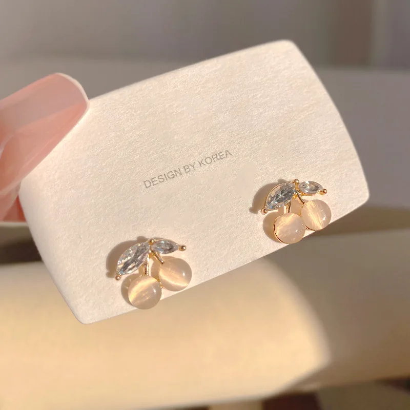 Korean 925 Silver Needle Opal Stone Earrings Exquisite Butterfly Flower Heart Stud Earrings Women Fashion Jewelry