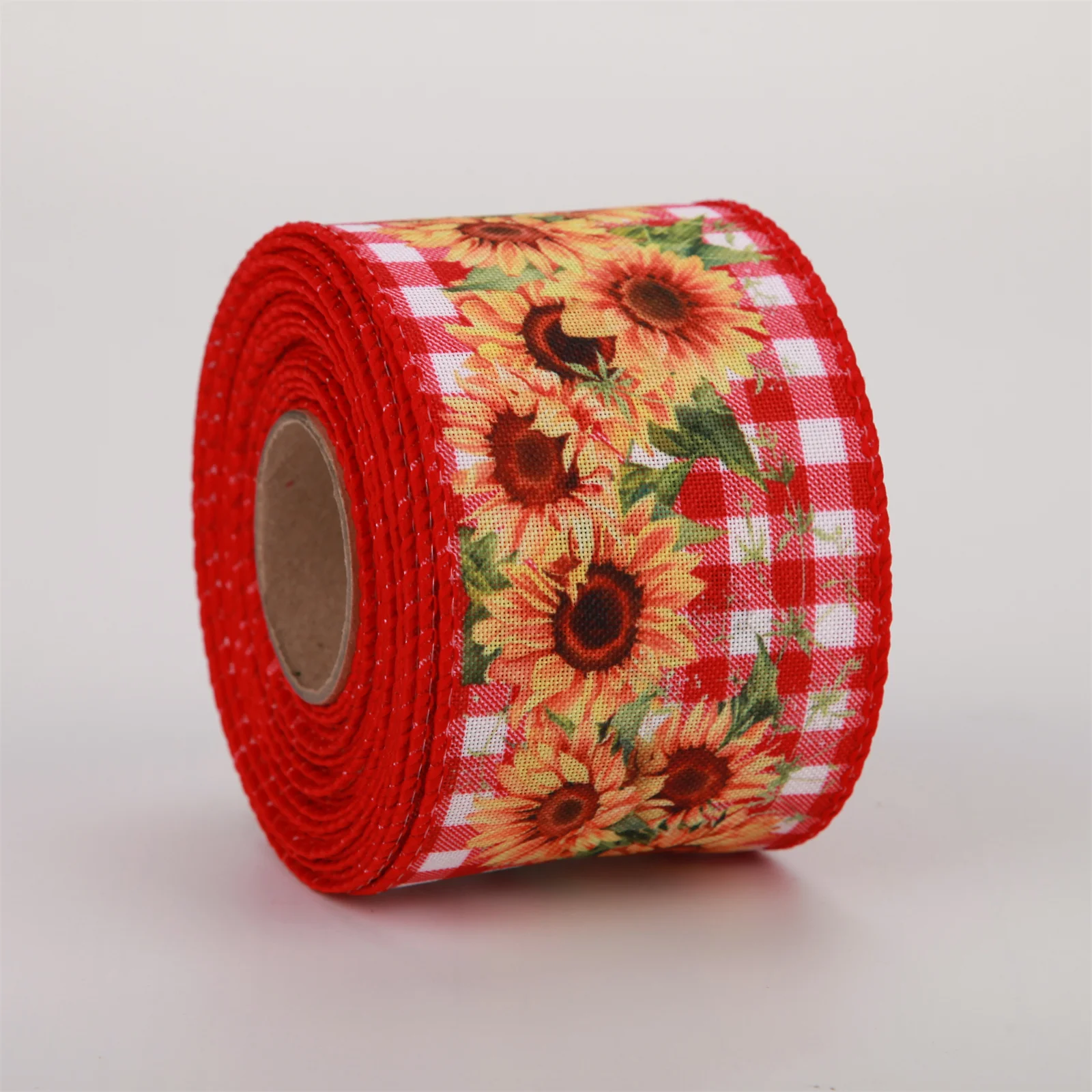 2.5 Inch Wired Ribbon Summer Sunflower  Bumblebee Ribbon Burlap Wired Ribbons For Crafts Wreath Decoration