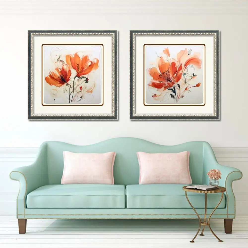 Modern Style High Quality Pale Orange Flower Painting on Canvas Quality Home Decoration with Framed Canvas Wall Decor