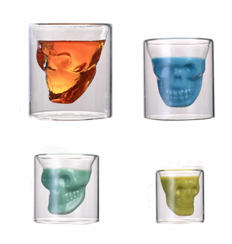 Handmade double walled skull glass crystal head vodka shot glass cup custom creative skull glass cup